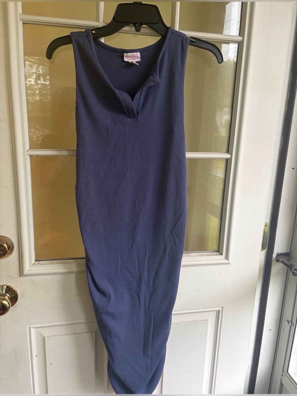 Sleeveless Ribbed Midi Maternity Dress - Blue